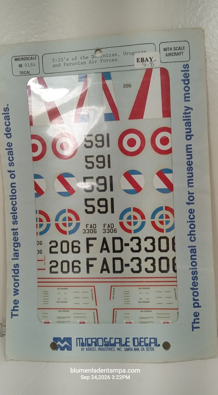 Microscale 48-0184 T-33 Shooting Star Dominican Uruguay Peru 1/48 Decals